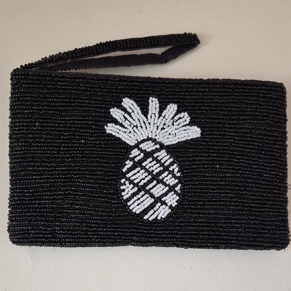 Black and White Beaded Clutch